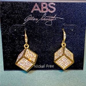 ABS ALLEN SCHWARZ gold tone pave block 1"  earrings